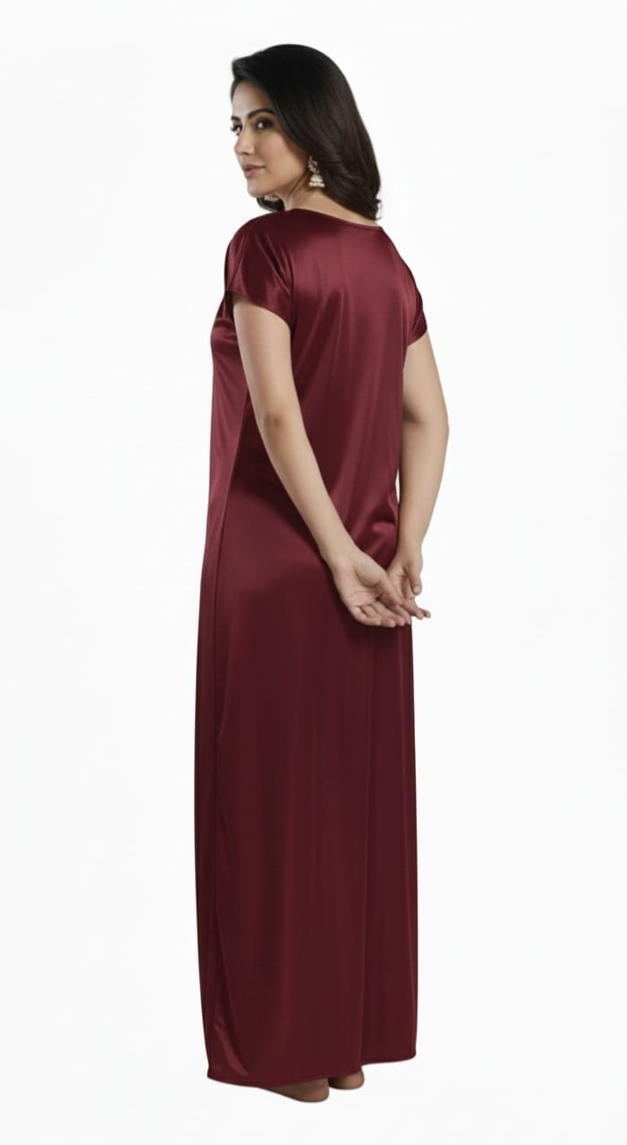 Velvet Wine Lycra Nighty - Image 3