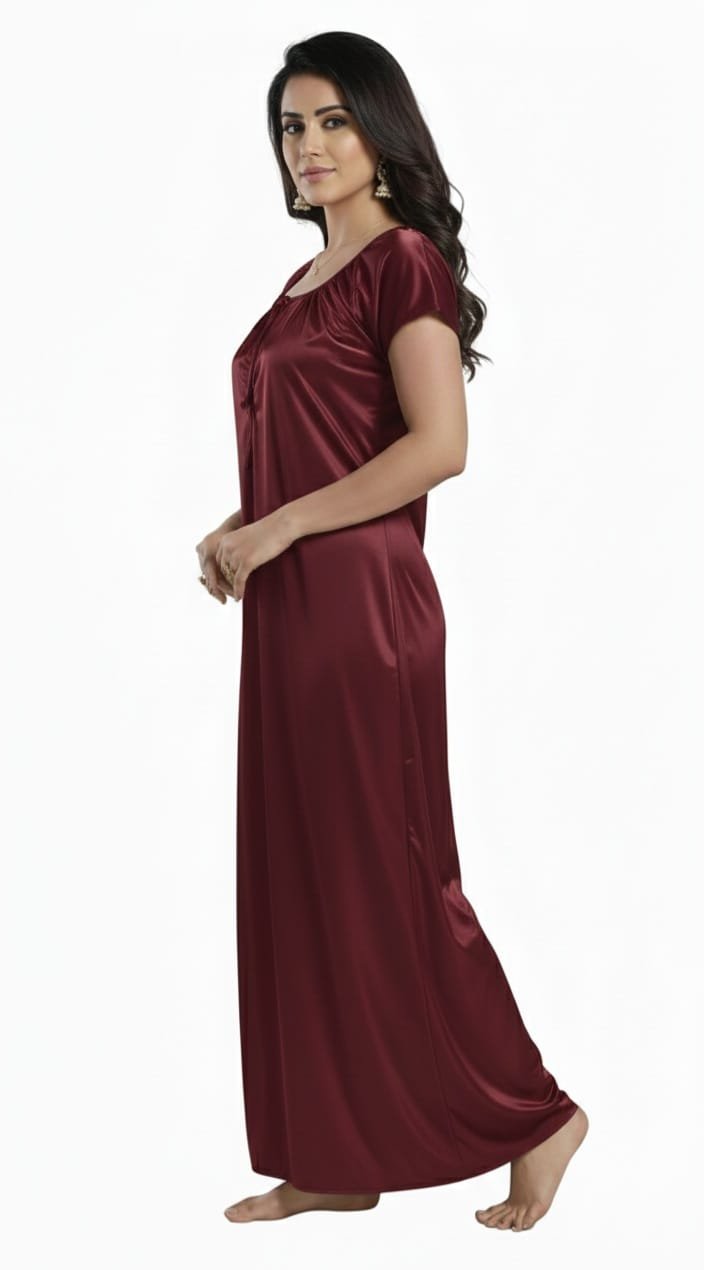 Velvet Wine Lycra Nighty - Image 2