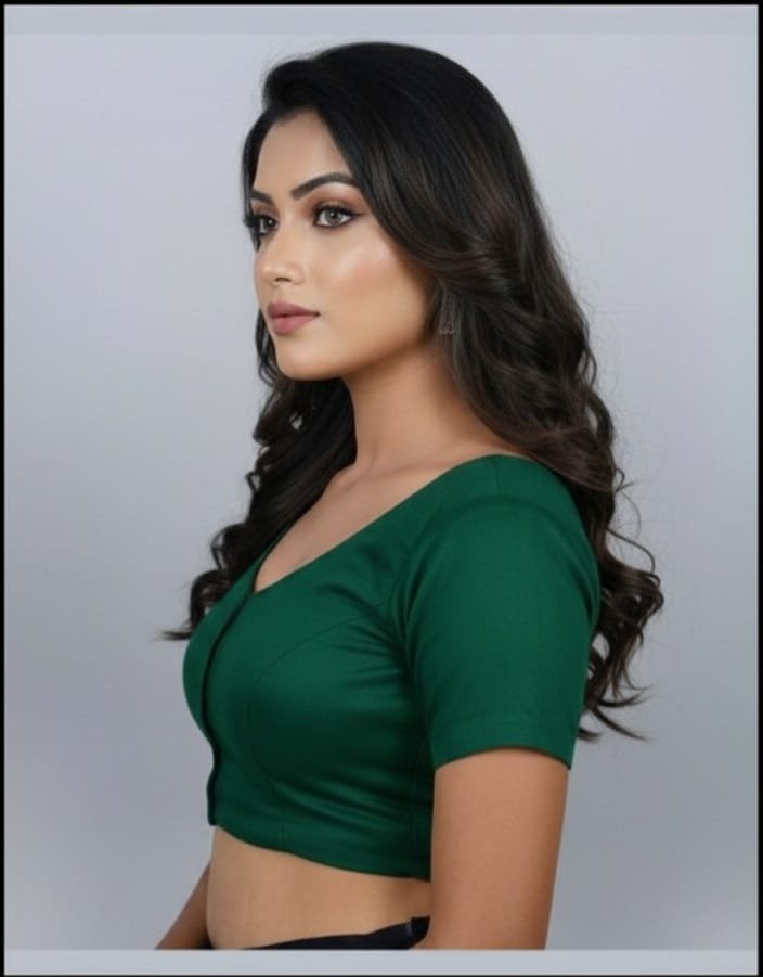 Dark Green Cotton Blouse - Image 3