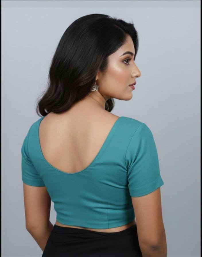 Teal Blue Cotton Blouse - Image 3