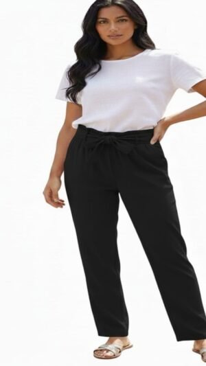 Classic Black Korean Lycra Plazo Belt Pant