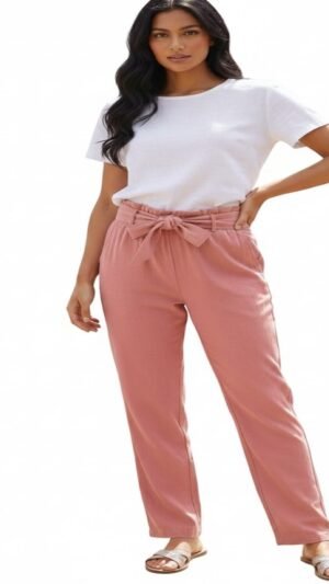 Blush Pink Korean Lycra Plazo Belt Pant