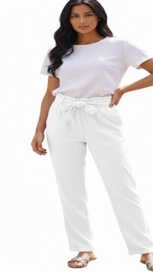 Elegant White Korean Lycra Plazo Belt Pant